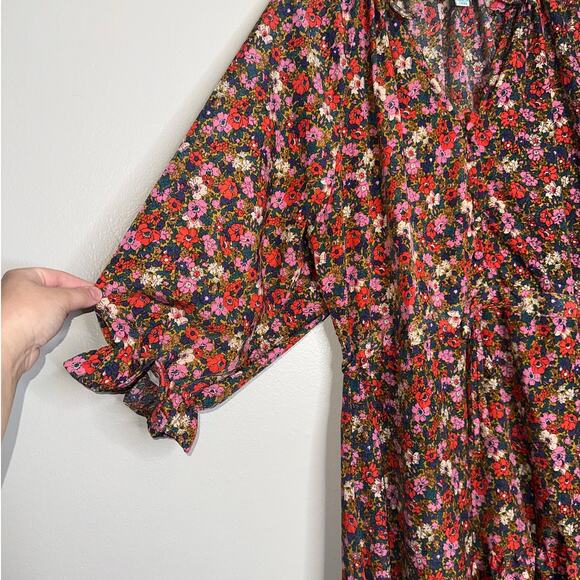 Shop The Mint Floral Ruffle Sleeve Mini Dress Gold Combo Multicolor Size XL - Picture 3 of 7